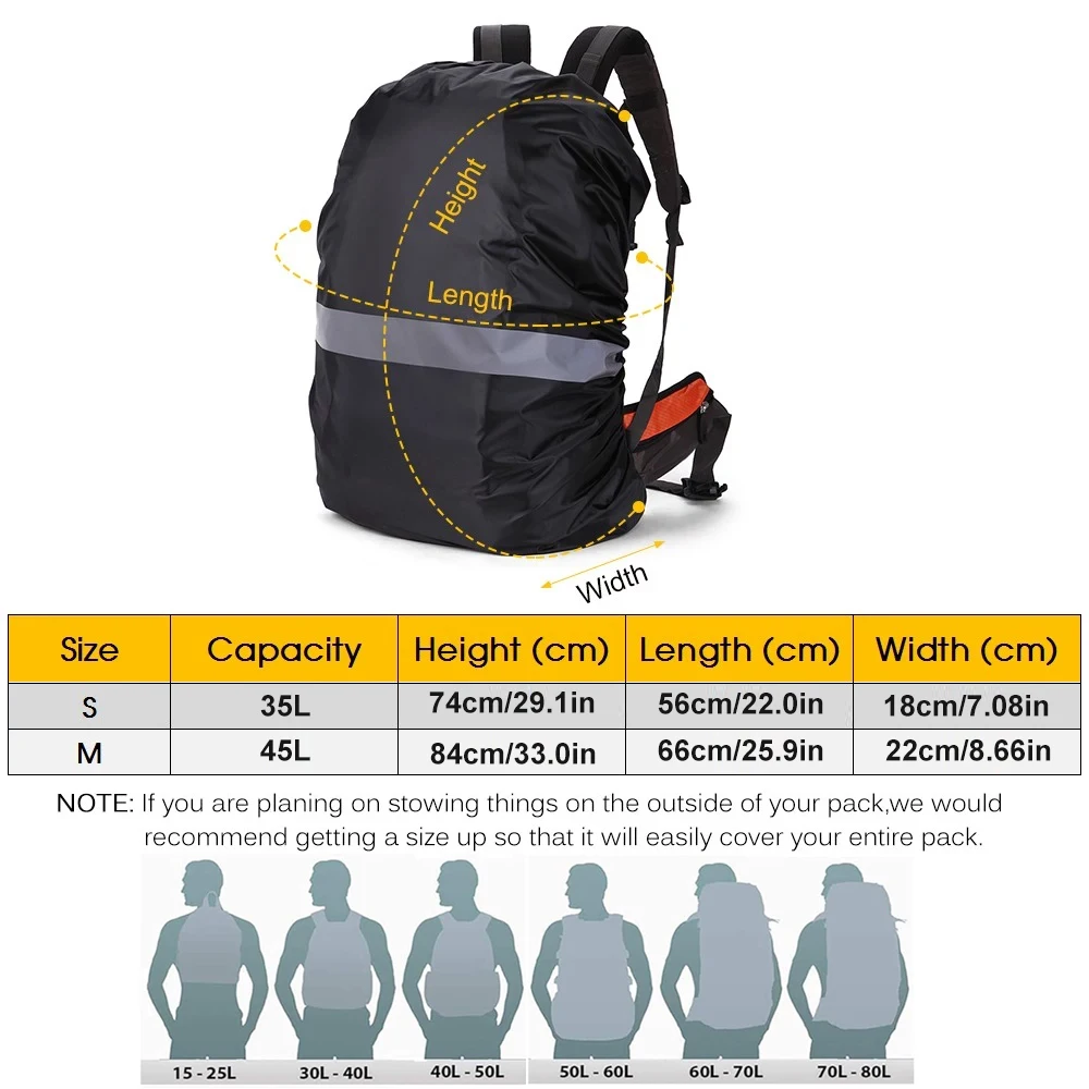 Sarung ransel hujan tahan air dengan tali reflektif, sarung ransel, gesper silang Anti selip dapat disesuaikan, perjalanan, 1 buah