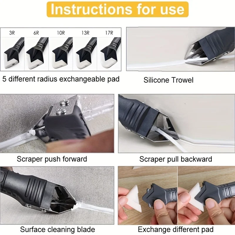 5 in 1 Metal Head Shovel Glue Tool Kit: Silicone Spatula, Caulk Remover, Grout Removal, Sealant Finishing & Corner Scrap image 5
