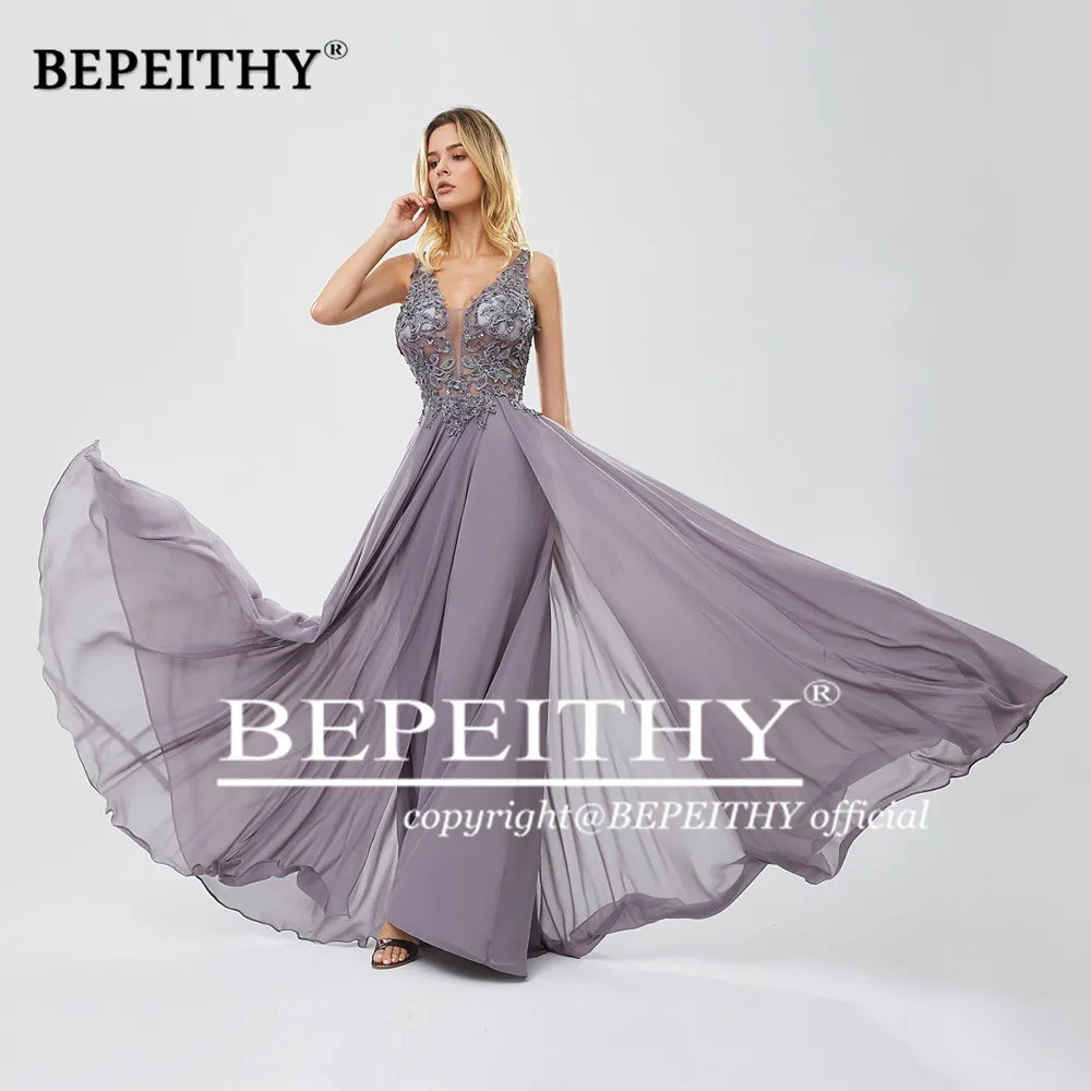 Bepeithy V-hals Mouwloze Elegante Prom Jurk Vintage Kant Chiffon Jurken Voor Vrouwen Party Wedding Avondjurken Luxe 2023