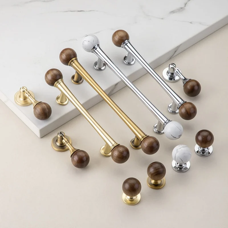 Antique Walnut Wood Marble Kitchen Cabinet Pulls Nordic Wardrobe Drawer Knobs Wine Cabinet Handles Closet Pull Furniture Handles