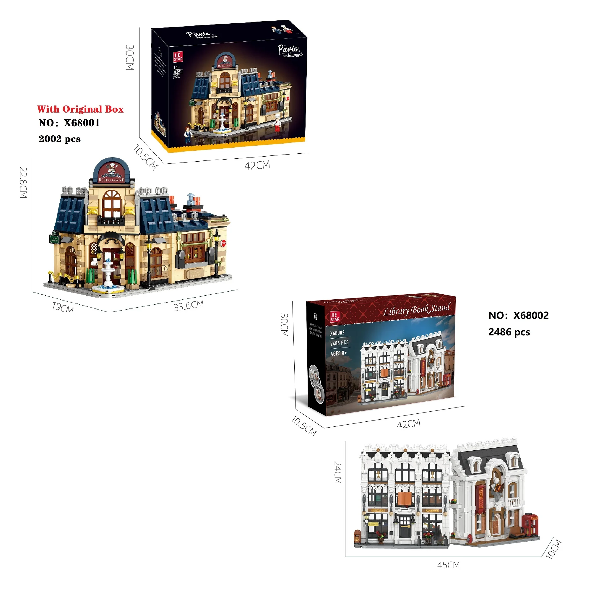 With Box Paris Restaurant  Library Bookend House Building Blocks Model Educational Bricks Desktop Display Decor Toy Gift