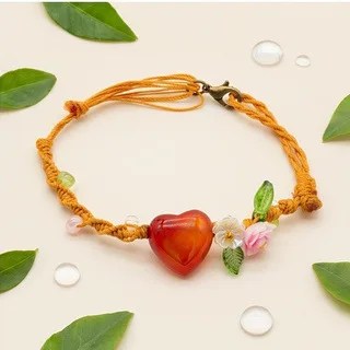 Chinese Style Lucky Natural Stone Heart Braided Bracelet Cute Floral Adjustable Blessing Multicolor Jewelry For Women Girls Gift