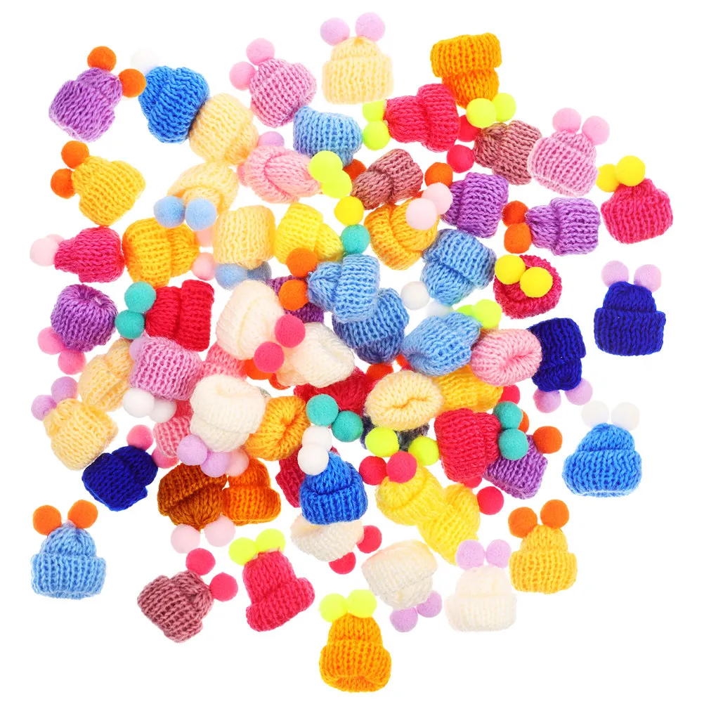 

100 шт. миниатюрных шерстяных шапочек для вязания, для рукоделия, декоративные, многоразовые, для праздников, украшения для кукольных домиков, мини-шапочки