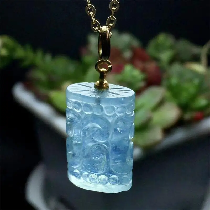 Natural Mosaic Bead Aquamarine Pendant Crystal Stone Hand Made Carved Crystal Fashion Jewelry Gifts