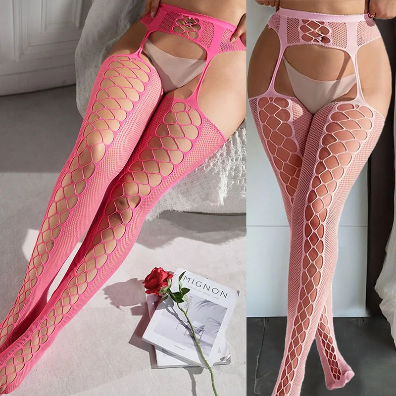 

Модные сексуальные чулки с подвязками, женские сексуальные аксессуары для нижнего белья, колготки с открытой промежностью, полосатые высокие носки, романтические ажурные чулки