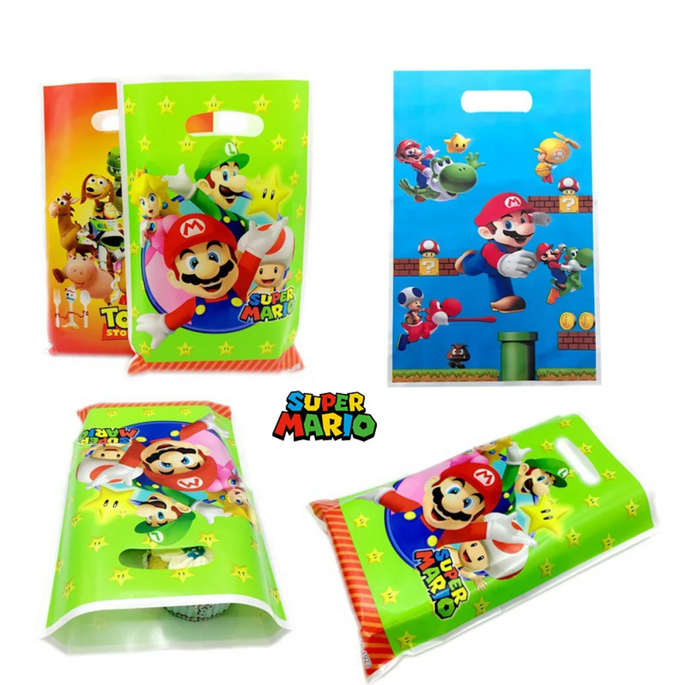 10pcs Game Super Mario Kawaii Plastic Gift Bags Mario Anime Figure Toy Kids Gift Bags Mario Theme Party Kids Birthday Xmas Gifts