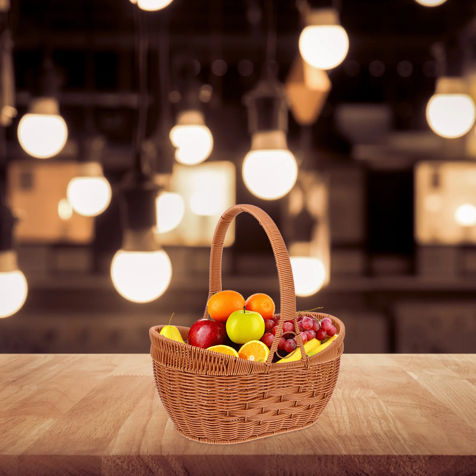 Unique Yuanbao Picnic Basket Faux Rattan Handheld Large Capacity Outdoor Storage Fruit Vegetable Basket Kitchen Essential