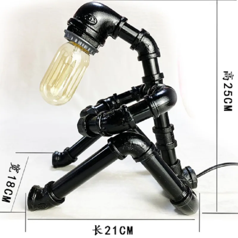 Dn20 vintage black robot table lamp with plumbing pipe for Home decoration and furniture decoration