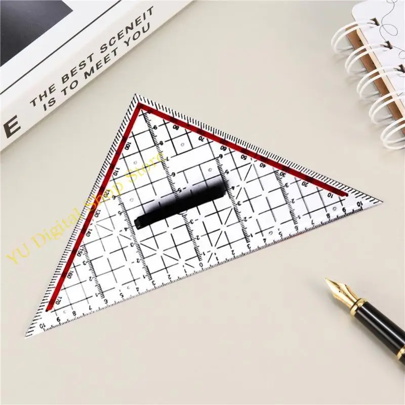 

96BA Triangle-shaped Template Ruler Clear Drafting Stencil Ruler With Handle Protractor Scales Comic Tools