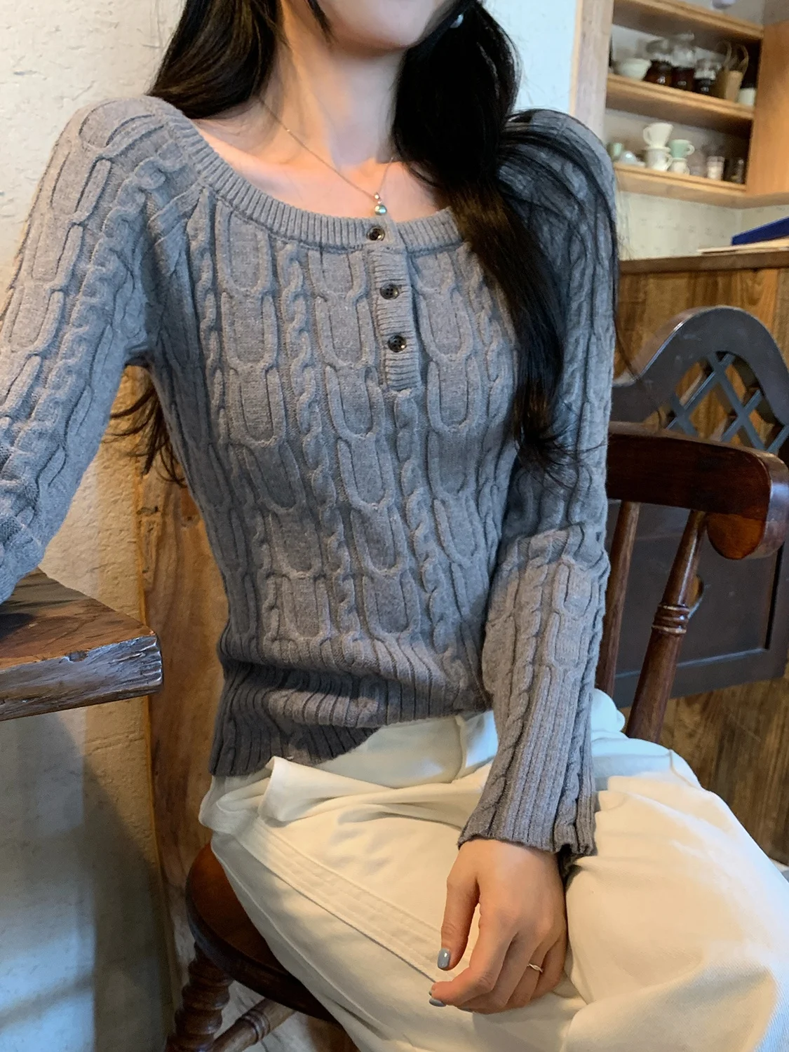 

ay Long Sve One-oulder Twist Sweater Women's Slim Fit Korean Sle Sexy Spicy Girl Commute Warm Pure Color Knitted Top