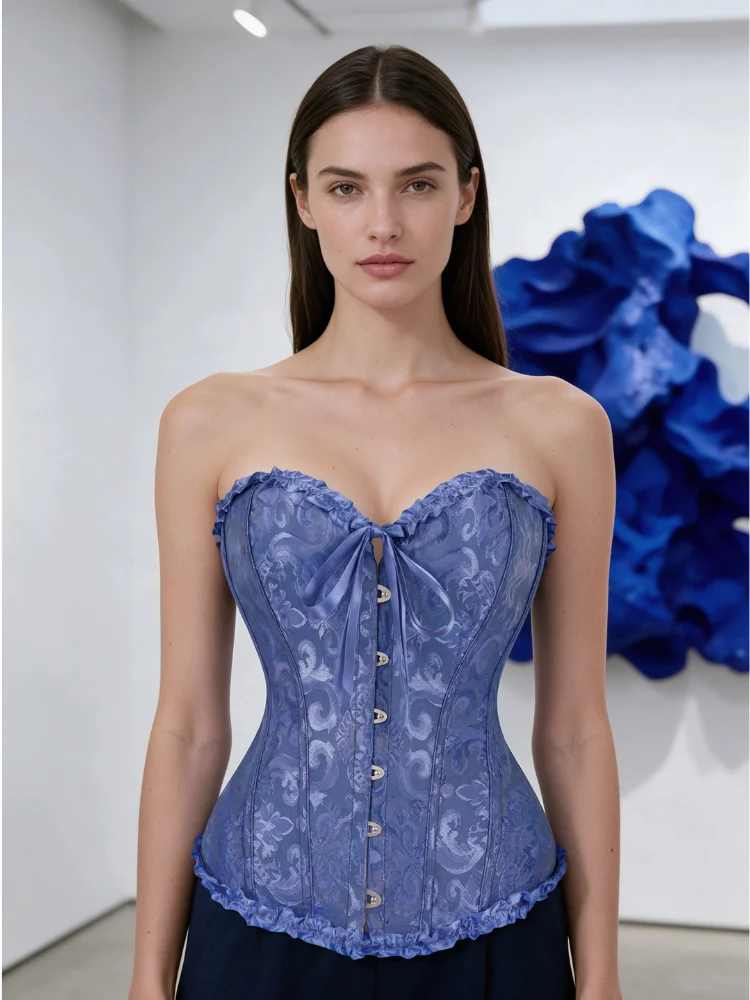 Damen-Bustier-Korsett im viktorianisch-gothischen Stil mit Jacquard-Vorderseite und Busk, Taillenformer für Halloween-Partys – Detail 11