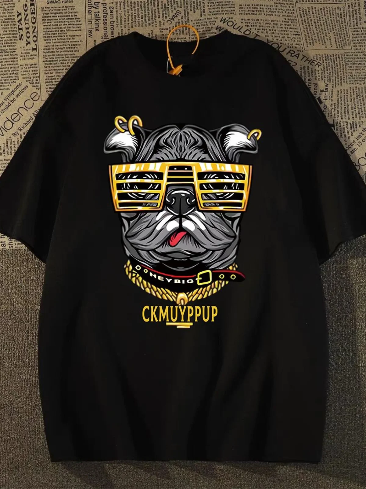 

Motorcycle Hip-Hop Puppy Summer New Short-Sleeved Men's and Women's Clothing Versatile Couple Loose Half-Sleeved Tops