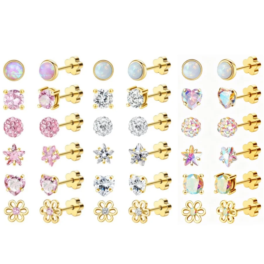 1 pair of fashionable zircon stud earrings, 316L stainless steel jewelry, multiple styles of piercing accessories to choose from