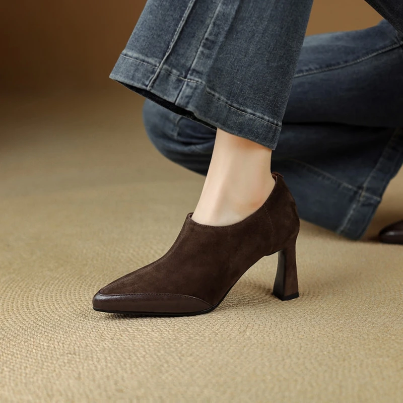 NEW Spring/Autumn Women Pumps Sheep Suede Leather Shoes for Women Pointed Toe High Heel Shoes Elegant Zip High Heel Daily Shoes