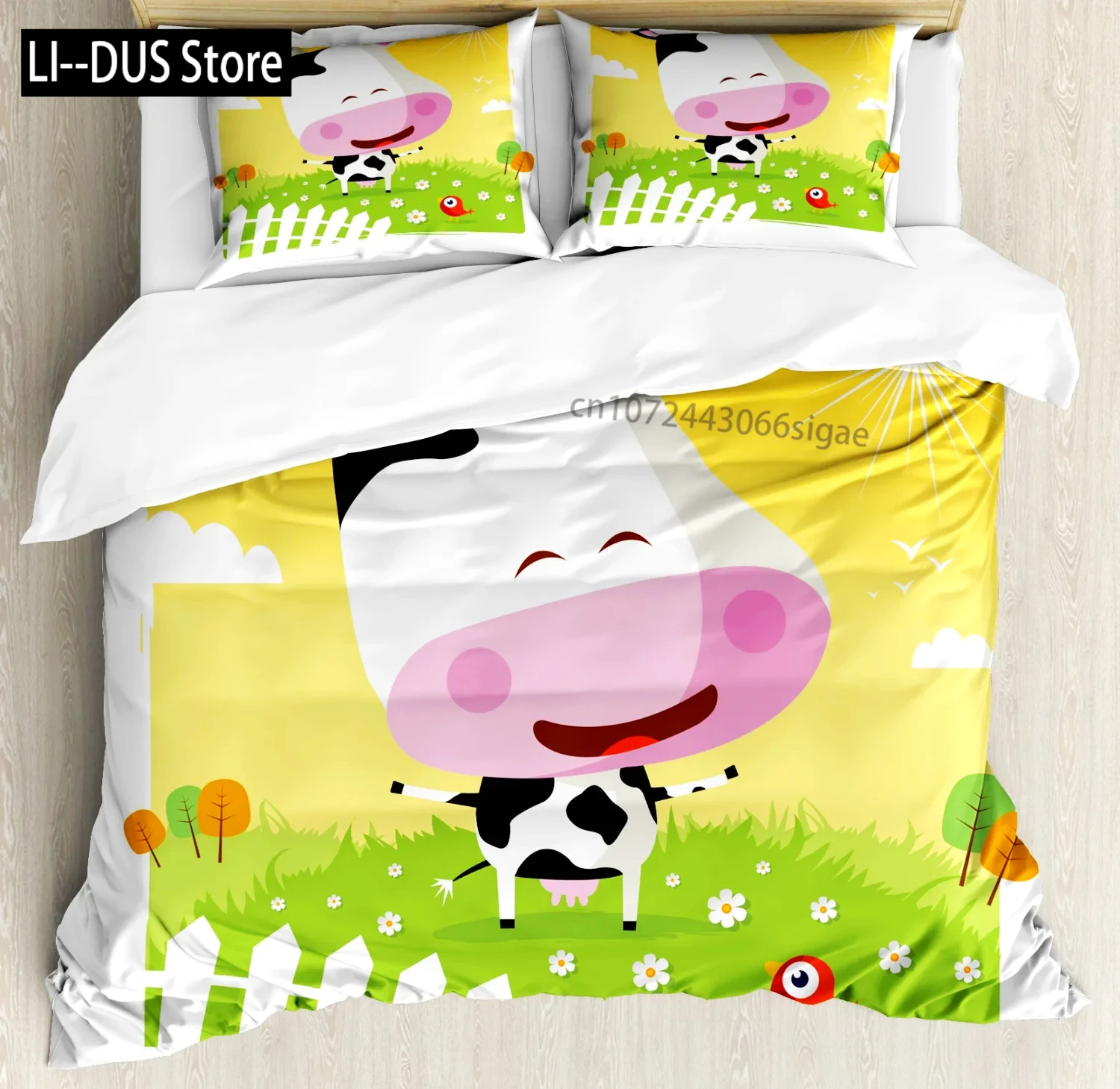 

Cute Milk Cow Print Duvet Cover Set Twin King Queen Microfiber Cartoon Cattle Bedding Set Farmhouse Animal Theme Comforter Cover