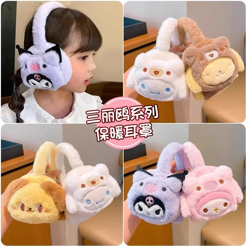 

Sanrio Kuromi Plush Warm Earmuffs Cute Cartoon Anime My Melody Cinnamoroll Kawaii Winter Cold Proof Earmuffs Child Holiday Gifts