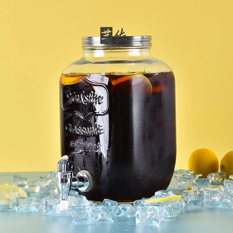 حوض مشروبات زجاجي كبير السعة مع صنبور البيرة التجارية كوكا كولا شاي الفواكه زجاجة تخمير وعاء عصير المشروبات الباردة #4