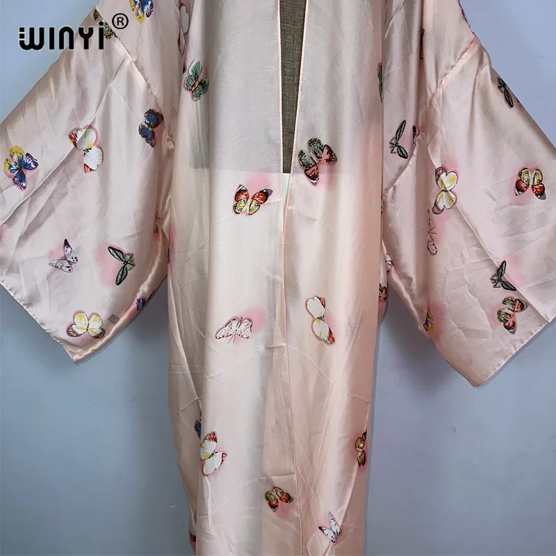 WINYI lato afryka kobiety sweter motyl z nadrukiem długa sukienka elegancka impreza Boho Maxi wakacje na plaży Kimonos kaftan