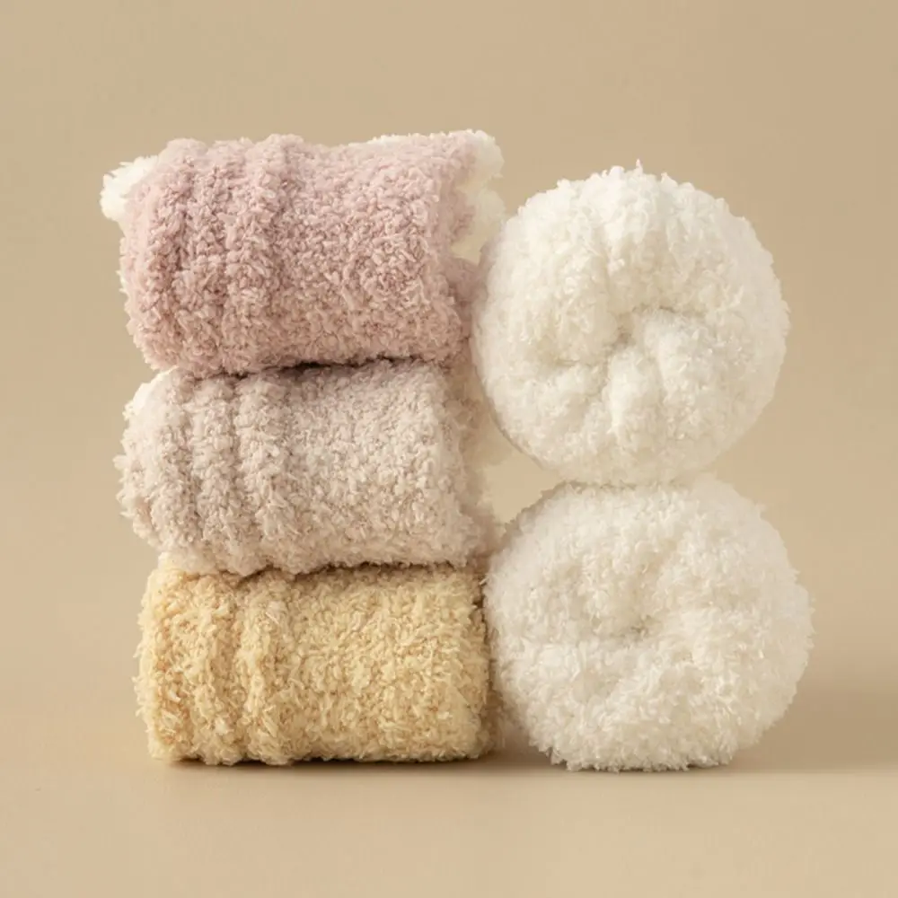 3 pares de calcetines gruesos de lana Coral para invierno, calcetines de felpa para dormir, medias de retales, calcetines cálidos de barco para mujeres y hombres