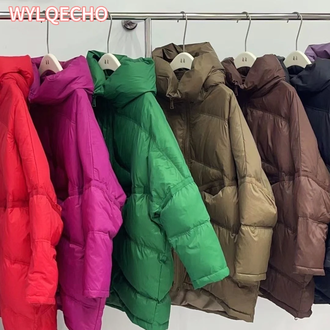 2023 New Winter Women 90% White Duck Down Jacket Casual Loose Over Size Warm Parka Female Drawstring Hooded Puffer Coat