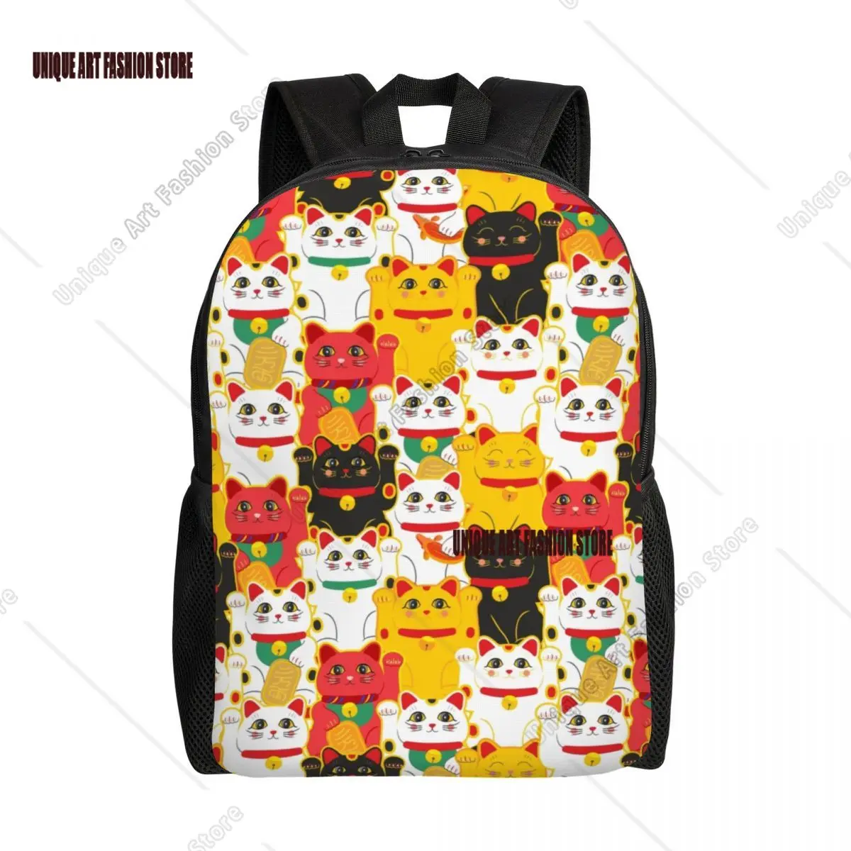 Maneki Neko Waving Backpack for Girls Boys Lucky Cat Japanese Charms College School Travel Bags Bookbag Fits 15 Inch Laptop