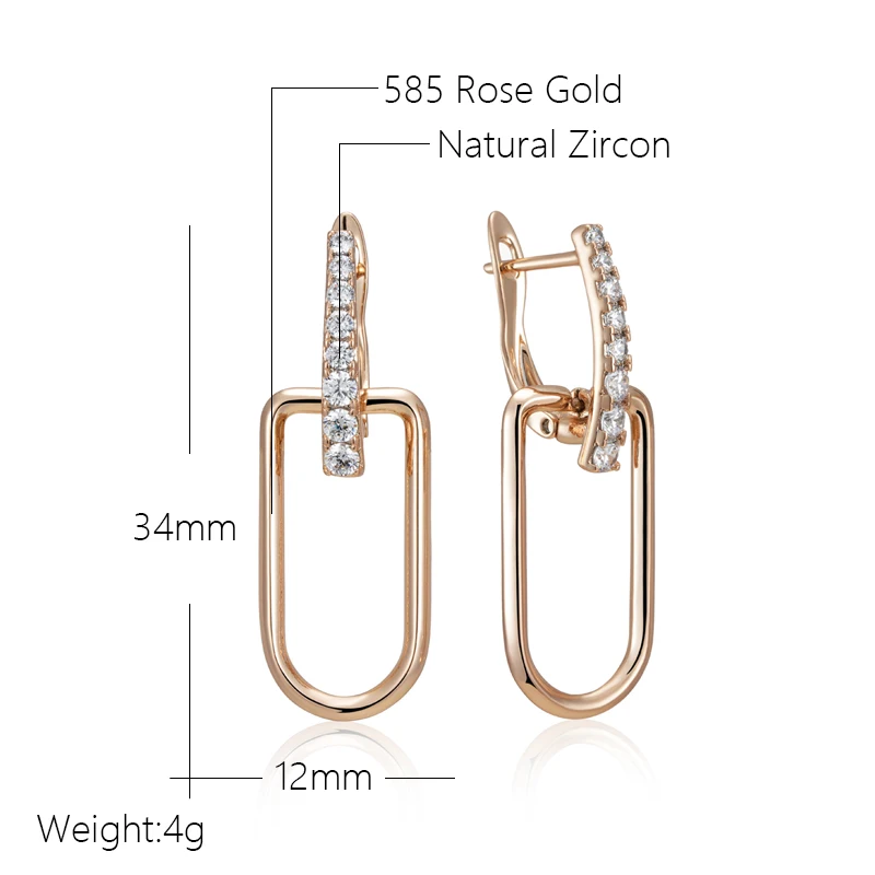 Kinel Fashion 585 Rose Gold Color Glossy Hollow Square Drop Earring for Women Unusual Shiny Natural Zircon Daily Fine Jewelry