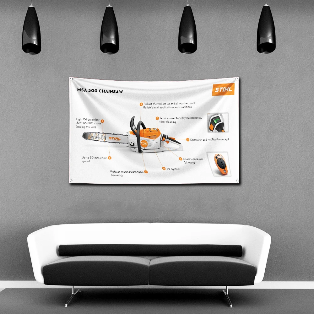 Stihl Tool Flag poliestere stampa digitale Banner 4 dimensioni per Garage Wall Art decorazione fuori porta con occhielli in ottone