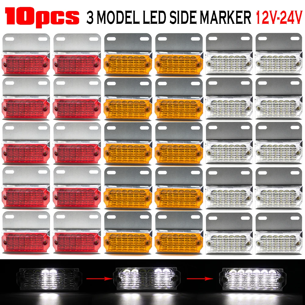 10x 12V 24V LED Side Marker Lights Turn Signal Indicator Lamp Car External Lights Squarde Warning Tail Light Trailer Lorry