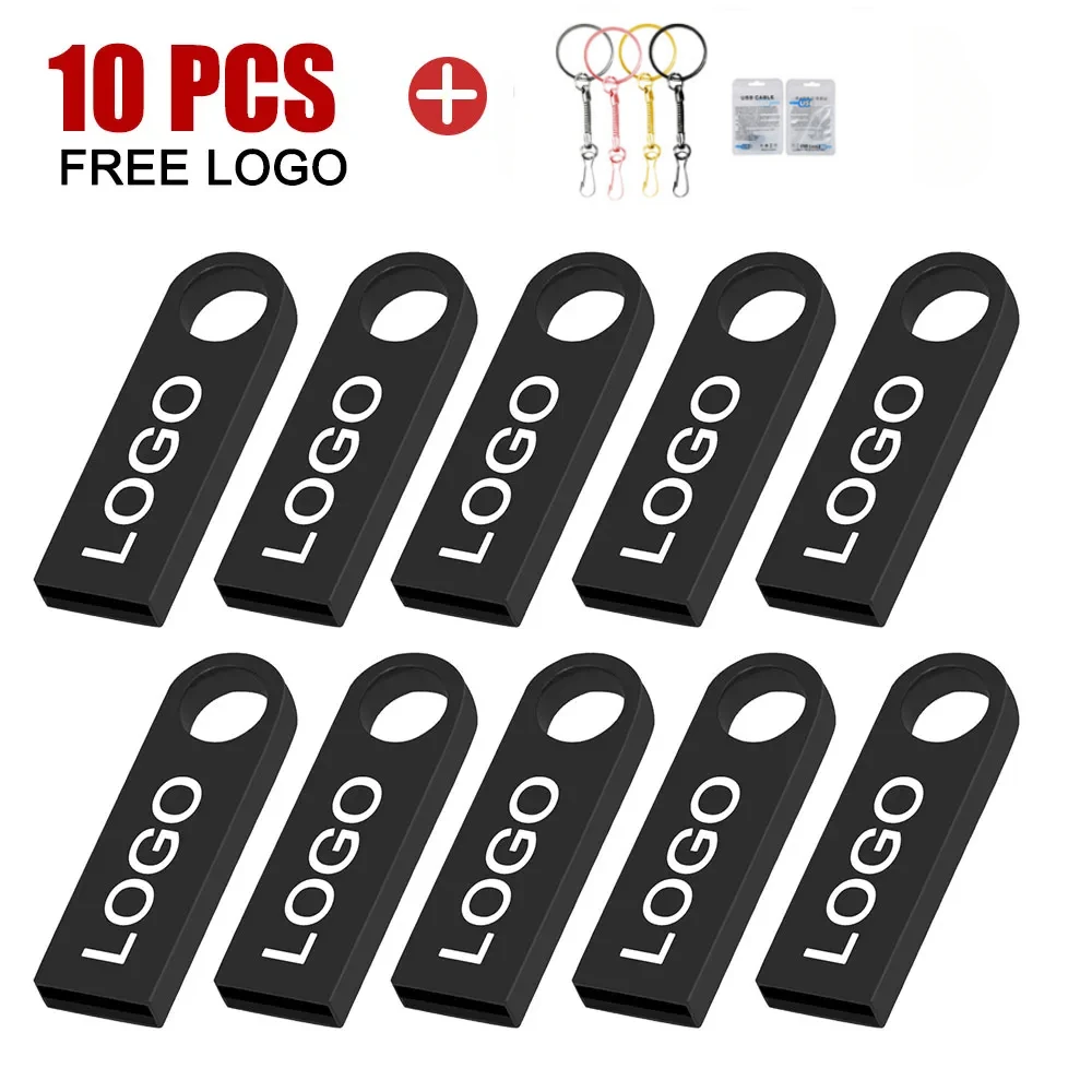 10PCS/LOT USB 2.0 Flash Drives Metal 64GB Free logo 32GB Pen drive 16GB 8GB Memory stick Free key chain 4GB 2GB Pendrive U disk