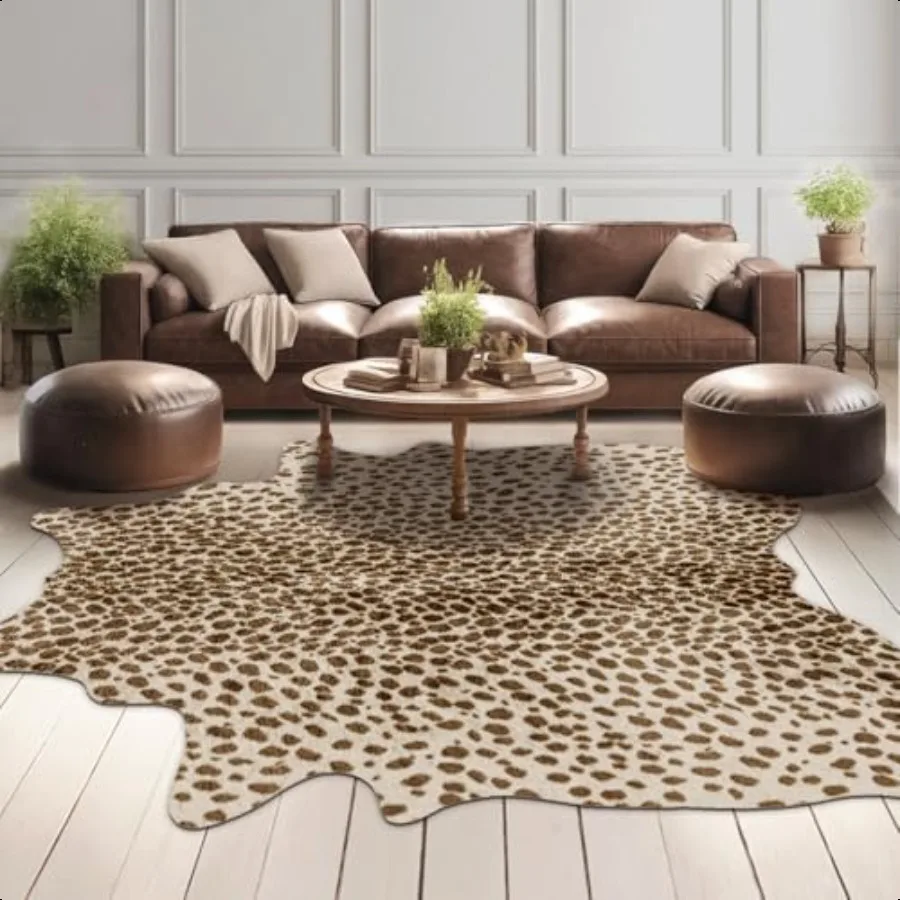 

Leopard Rug Cheetah Print Rug: 4.6 x 5.2 Feet Animal Area Carpet Western Decor for Bedroom Living Room