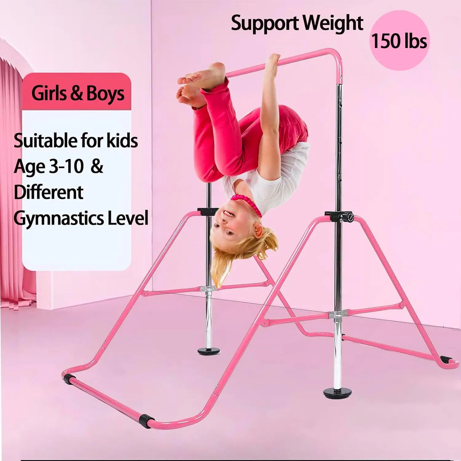 

Gymnastics Bar Kids Expandable Gymnastic Bars Equipment for Home Adjustable Height Folding Junior Training Bar