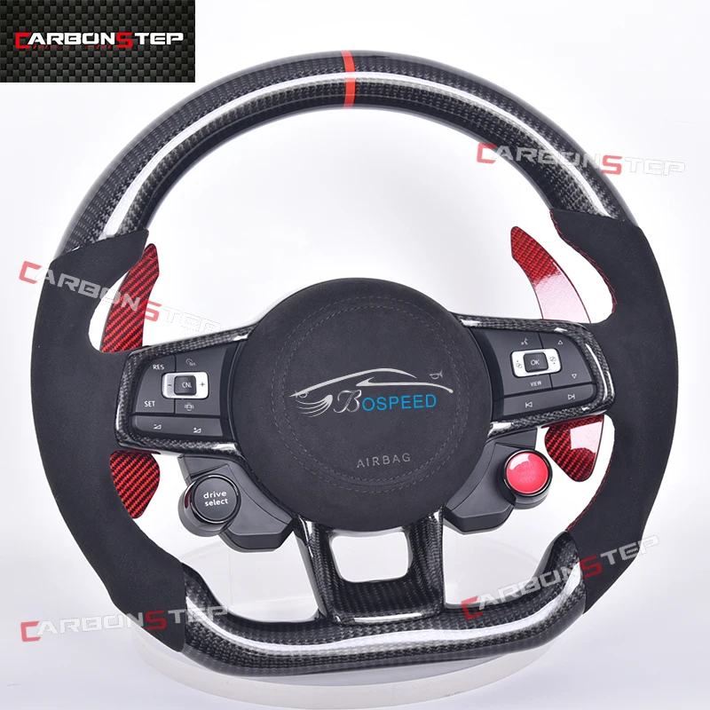 For Volkswagen VW Golf Golf 7 5 6 8 R GTI MK7 MK5 MK6 MK1 Passat B8 GTS Arteon Suede Forged Carbon Fiber LED Steering Wheel