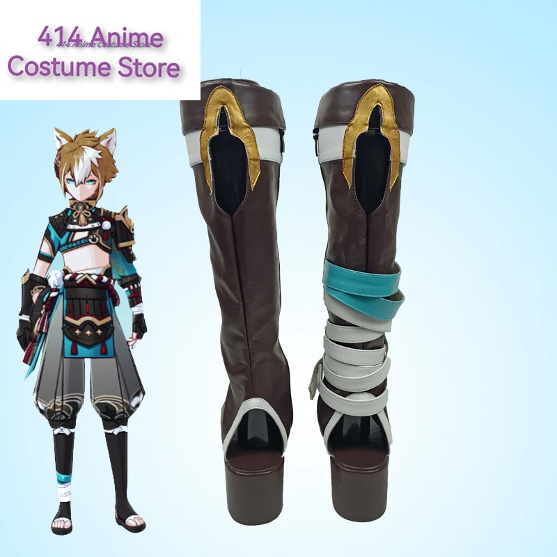 Jeu Genshin Impact Gorou Cosplay Chaussures, Bottes Hautes, Noir, Femmes et Hommes, Halloween