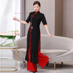 2026 traditional vietnam aodai dress+pants set national flower embroidery ao dai improved qipao dress banquet party dance dress