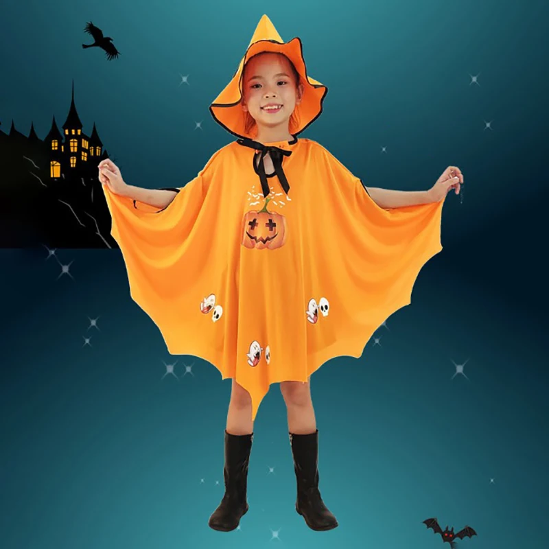 Halloween Scary Pumpkin Witch Robe Girl Draculaura Clothes Disguise Cloak Horror Costumes For Kids Child Carnival Fantasia Dress