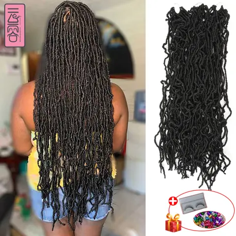 YunRong Nu Locs 크로 셰 뜨개질 머리 36 24 18 인치 21 가닥 Faux Locs 확장 부드러운 여신 Braiding Dreadlocks 흑인 여성을위한 머리카락