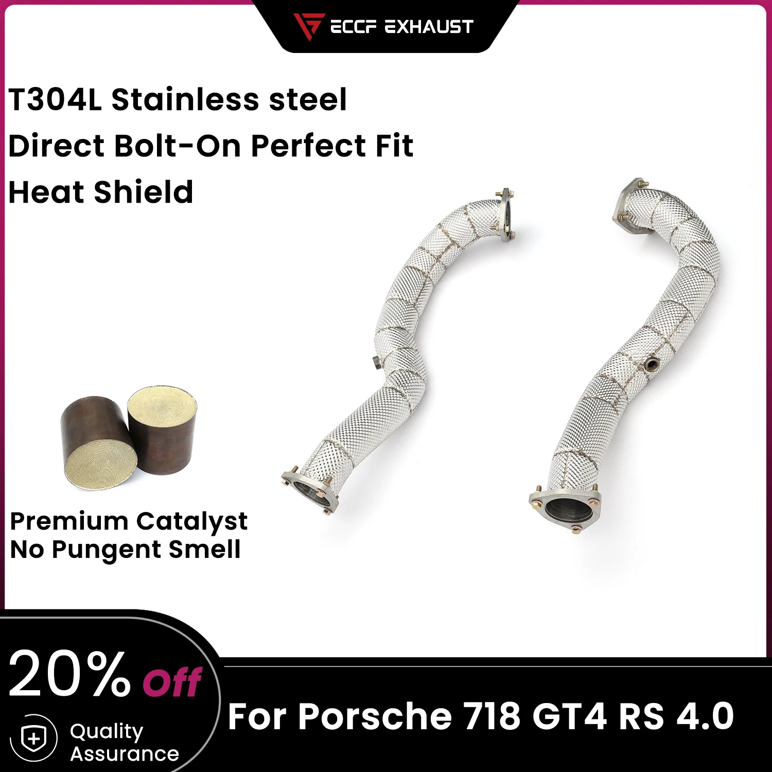 

High Flow Downpipe ECCF Stainless Steel for Porsche 718 GT4 RS 4.0 Plug & Play OEM Warranty Friendly