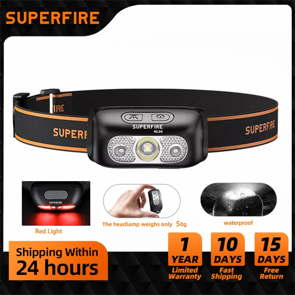 SUPERFIRE Mini Rechargeable Powerful Headlamp USB High Power Headlight LED Waterproof Head Lamp Sensor Torch Work Front Light