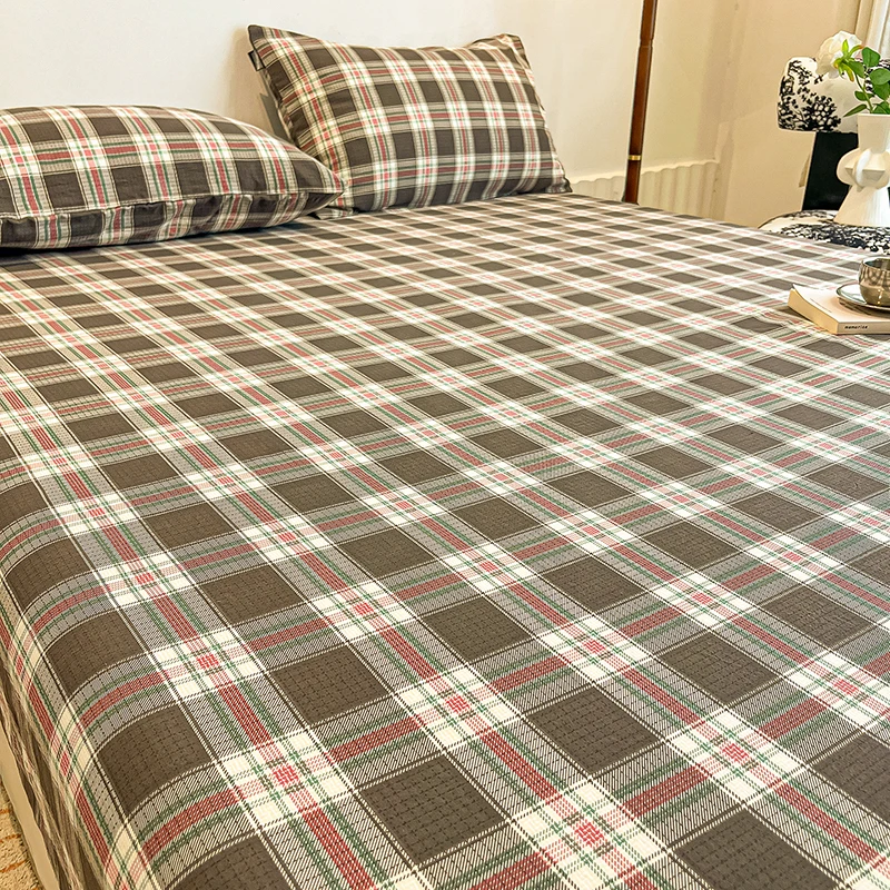 Striped Checked Bed Sheets for Adults lençol de cama de casal Single/Queen/King Size drap housse Fitted Bed Sheets 침대패드