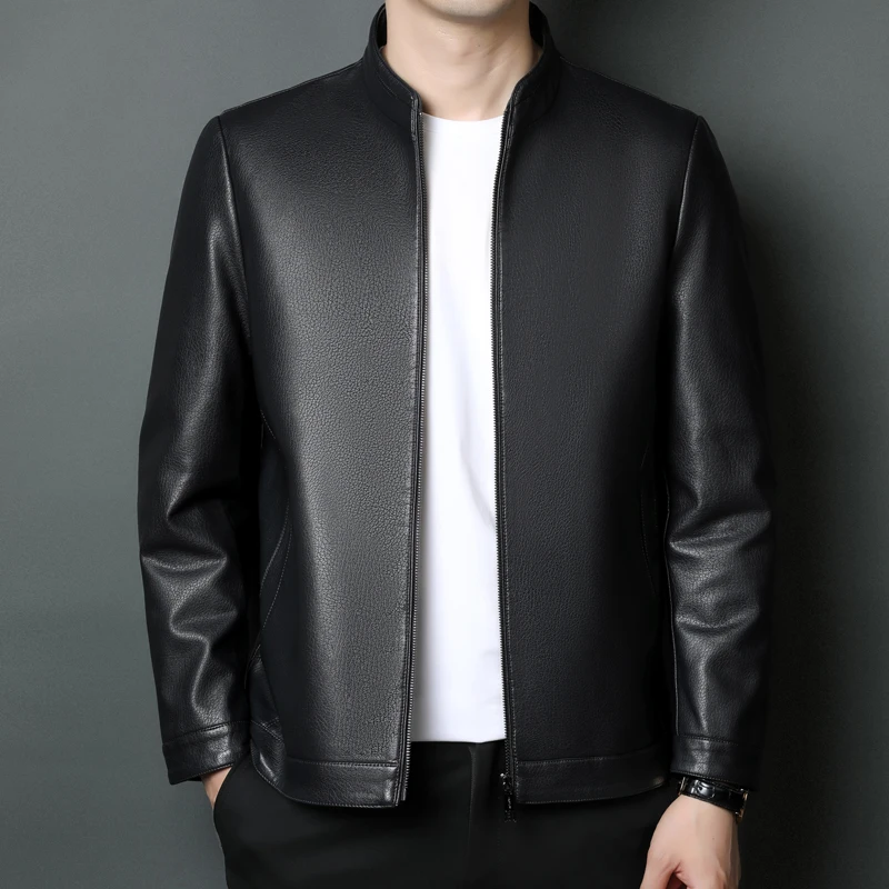 ZDT-8005 Spring And Autumn New Leather Jacket Men\'s Thin Section Leather Jacket Business Casual Travel Collar Thin Coat