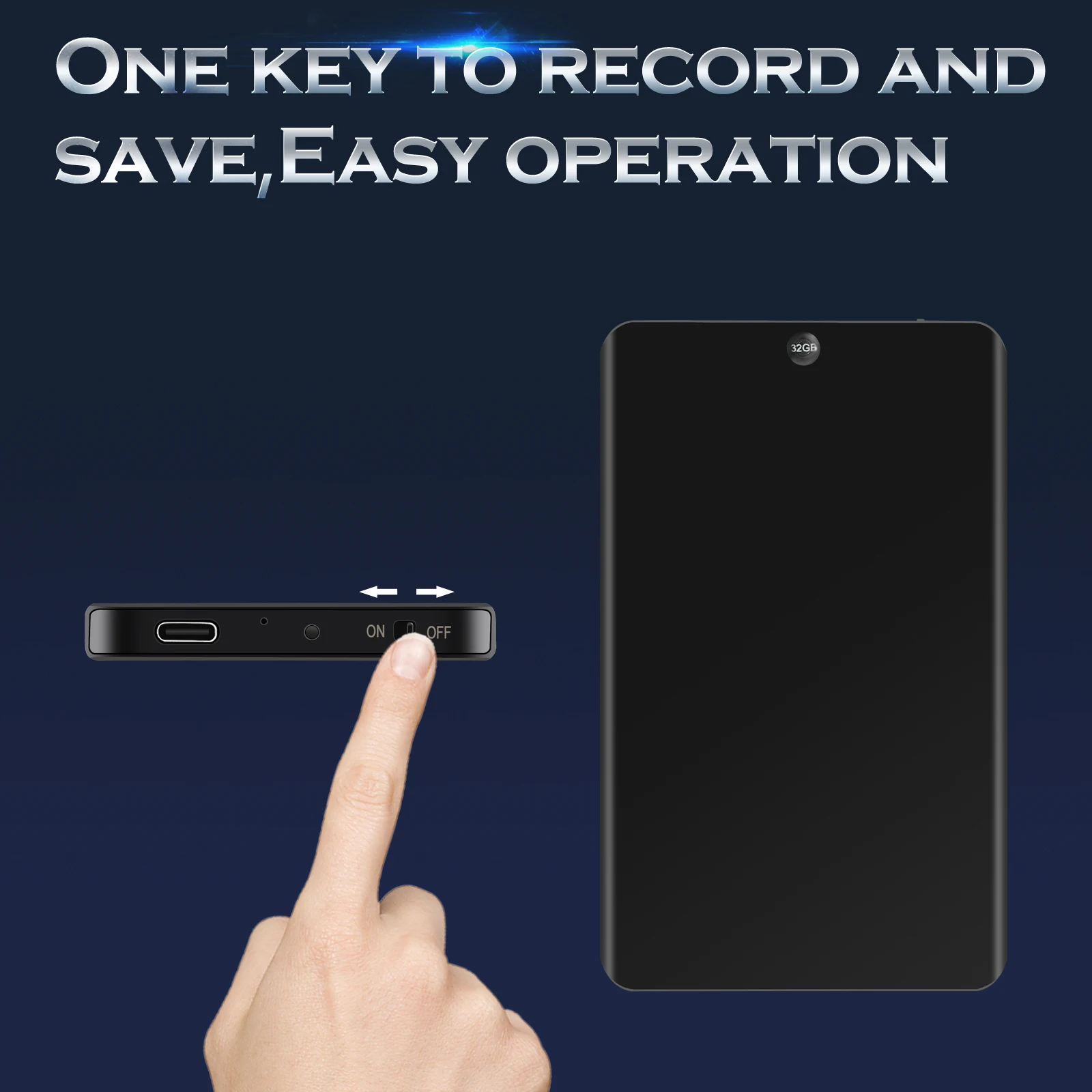 V66 Professioneller wiederaufladbarer tragbarer digitaler Audio-Voice-Recorder, Ein-Knopf-Operation, interner Speicher, 64 GB, 128 GB Diktiergerät – Detail 2