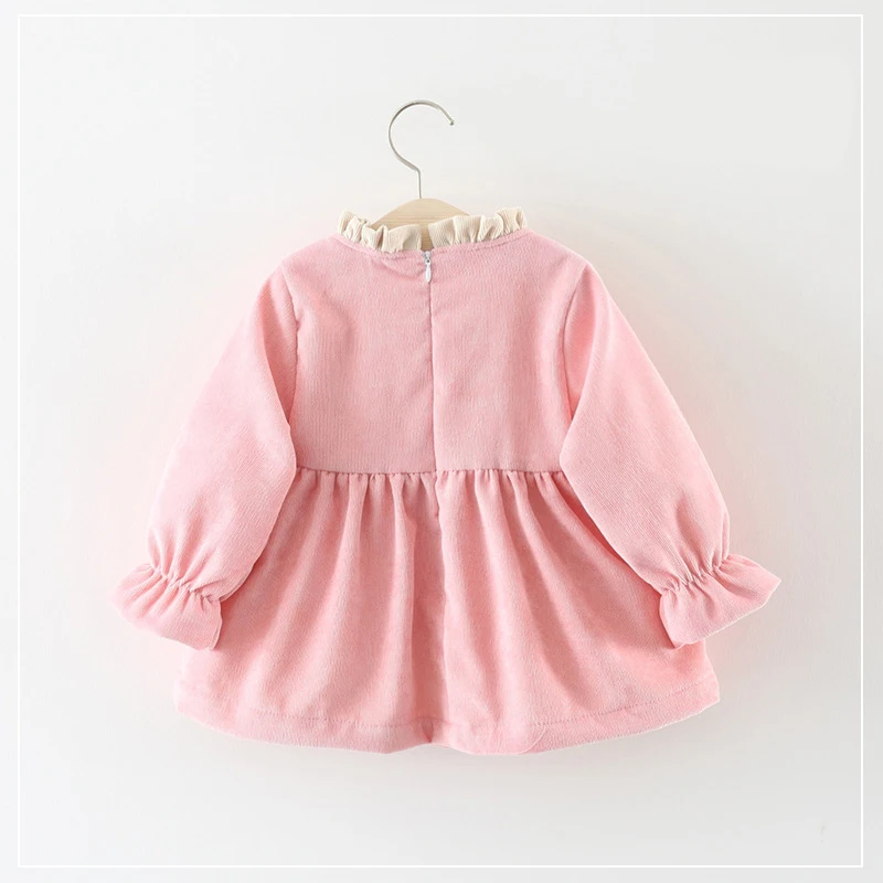 Spring Autumn Baby Girl Outfits Korean Cute Bow Fleece Long Sleeve Princess Toddler Dress Kids Dresses Newborn Clothes BC832