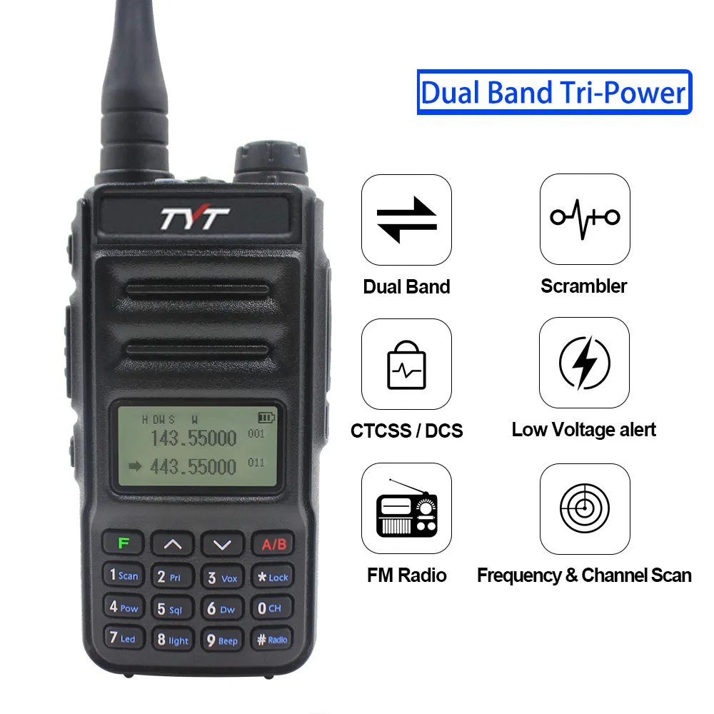 TYT TH-UV88 5W Dual Band 136-174&400-480MHz Portable Walkie Talkie VOX Scrambler FM Radio UV Transceiver