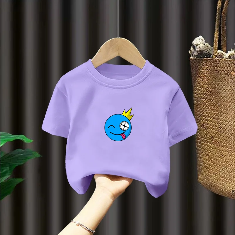 Camiseta infantil de manga curta, popular, impressão digital, animação de desenho animado, tecido respirável, moda de rua