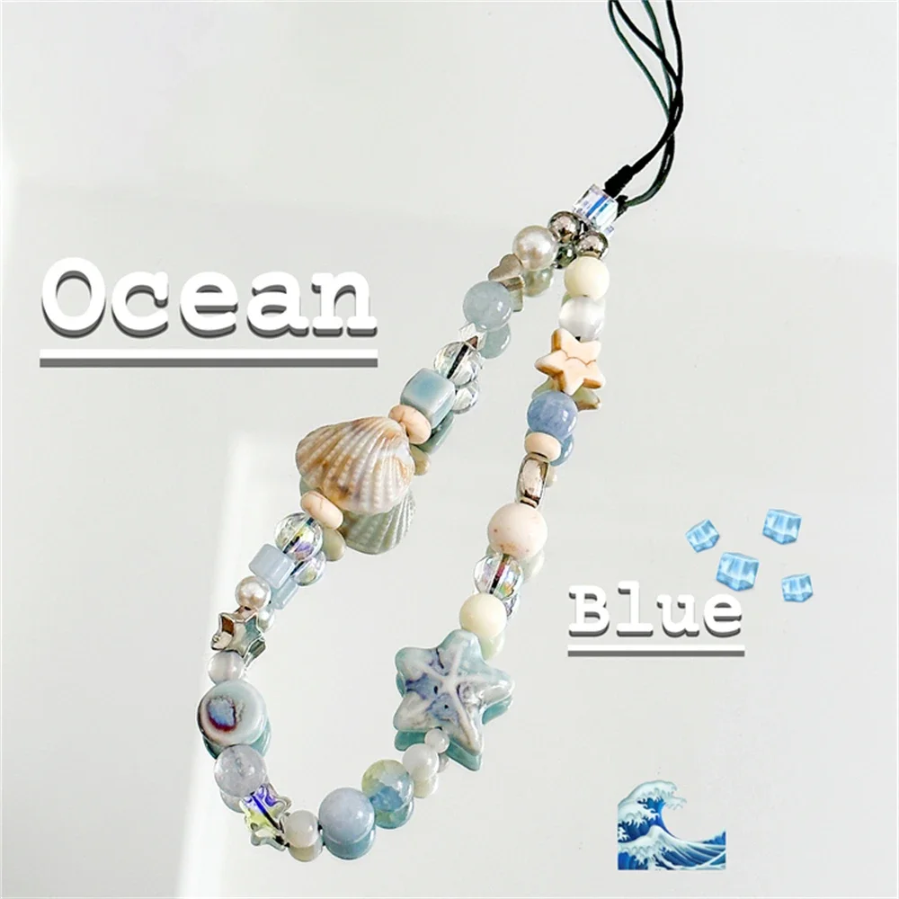 Ins estrela concha frisada bonito charme corrente telefone cordão chaveiro mulher menina saco pingente para pingente de telefone móvel, pingente de chave
