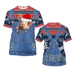 3D Printed Funny Animals T-Shirt For Men Merry Christmas Graphic Short Sleeve Tees Fashion Casual O-Neck T Shirts Street Tops