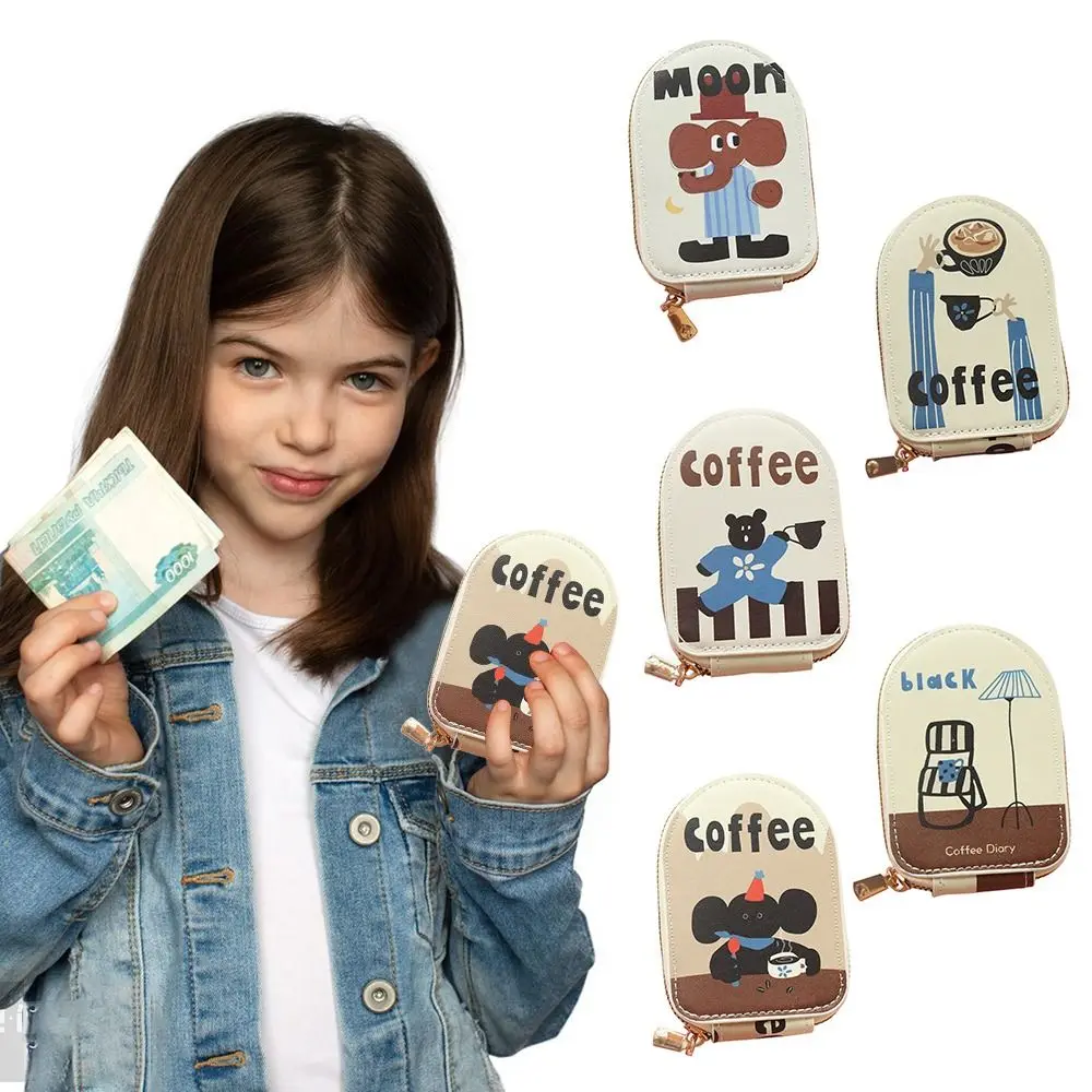 Carteira de zíper curto multi-slot criativa, bolsa de café, bolsa de cartão de alta capacidade, mulher e menina