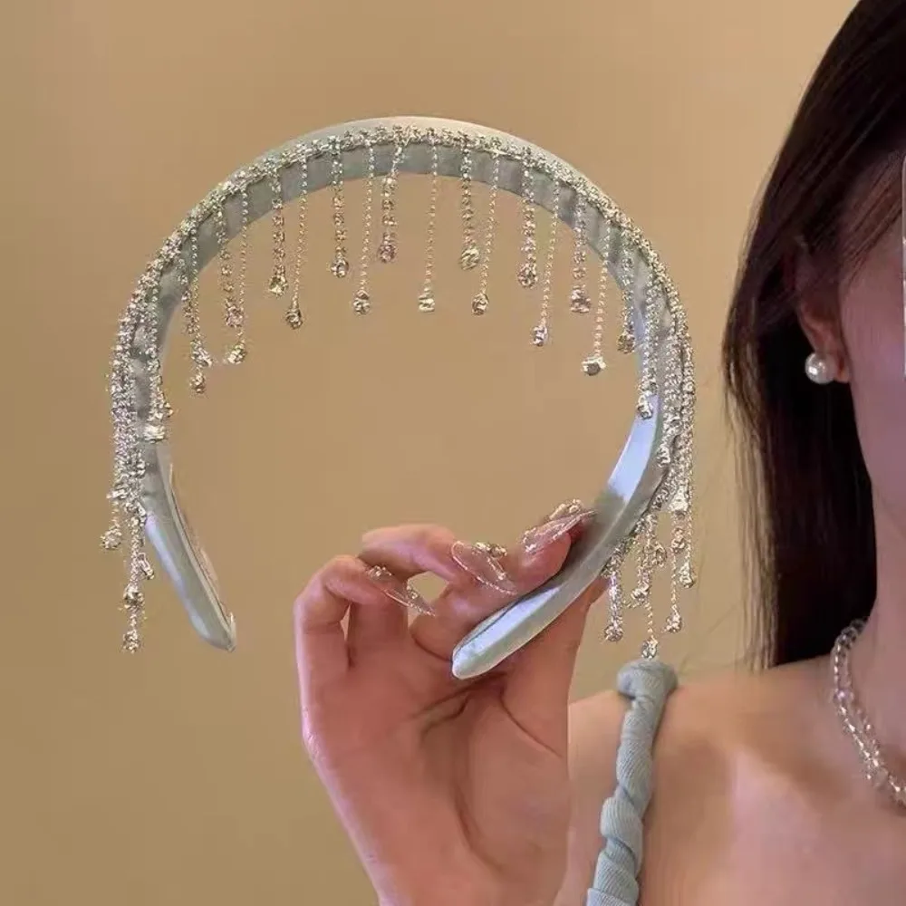 

Creative New Chinese Style Tassel Hair Band Cloth Headwear Rhinestone Headband Crystal Hair Clip Ethnic Style Hair Hoop Headwear