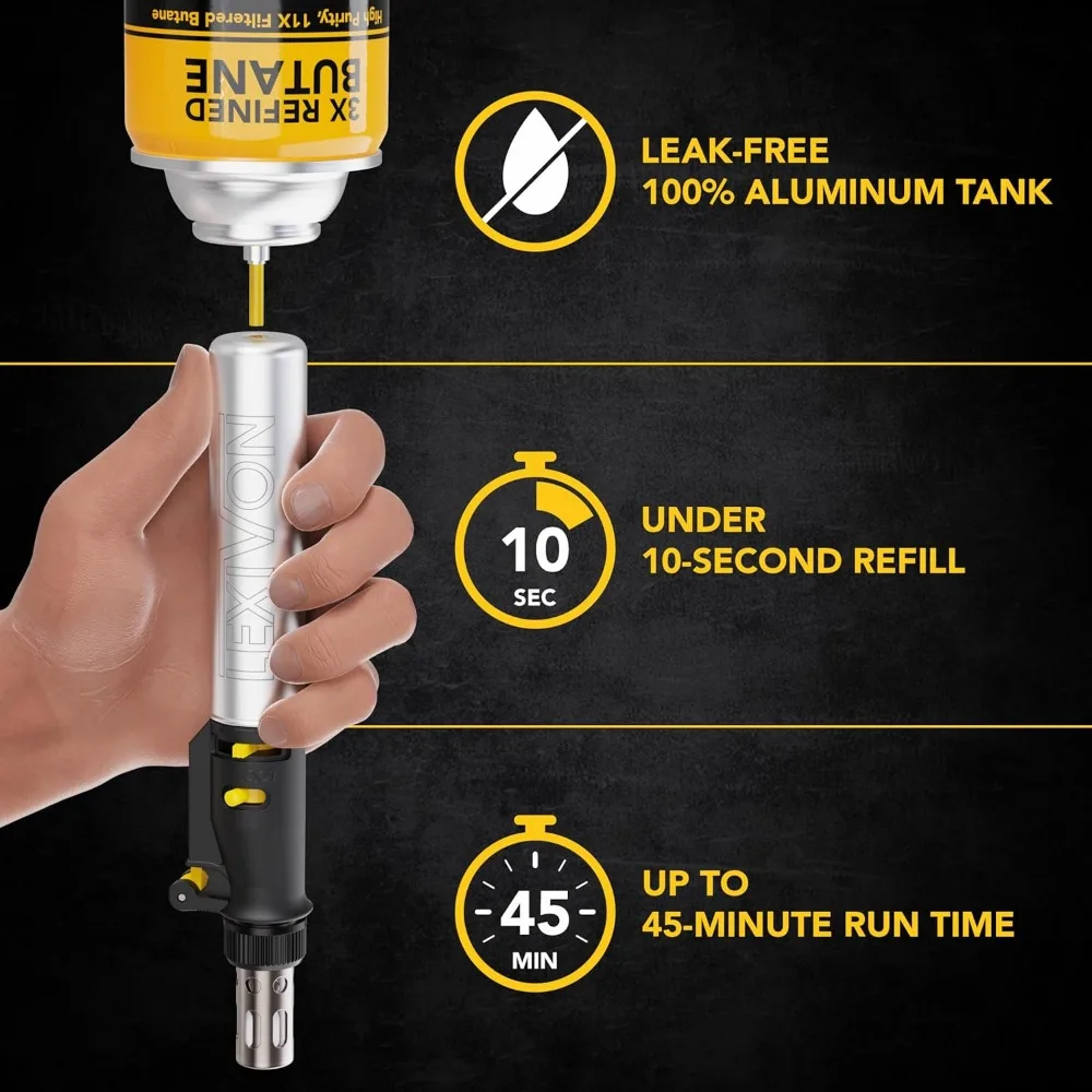 Cordless Butane Soldering Iron Kit with Adjustable Flame and 7 Tips | Pro Grade 125W Equivalent for Multi-Purpose Use