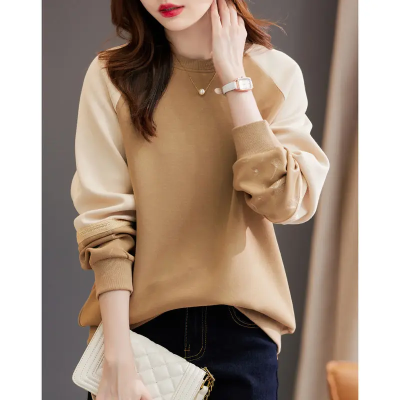 2022 Autumn Winter O Neck Long Sleeve Cotton Women Sweater Printed Patchwork Casual Female T-shirt Korean Fashion Loose Pullover